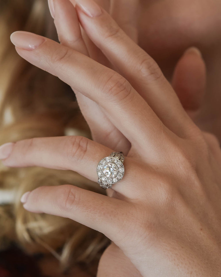 Art Deco 1.07 Carat Old Mine Cushion Cut Diamond Cluster Engagement Ring