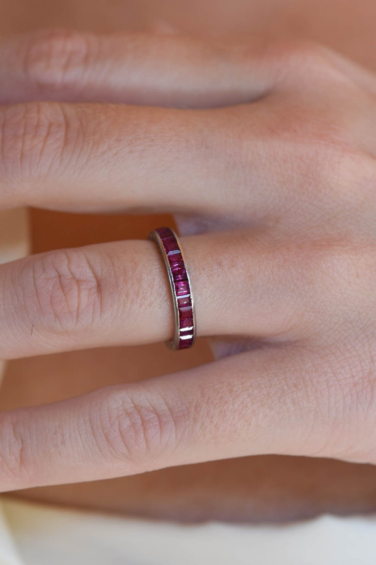 Art Deco 2.10 Carat Emerald Cut Ruby Vintage Eternity Band