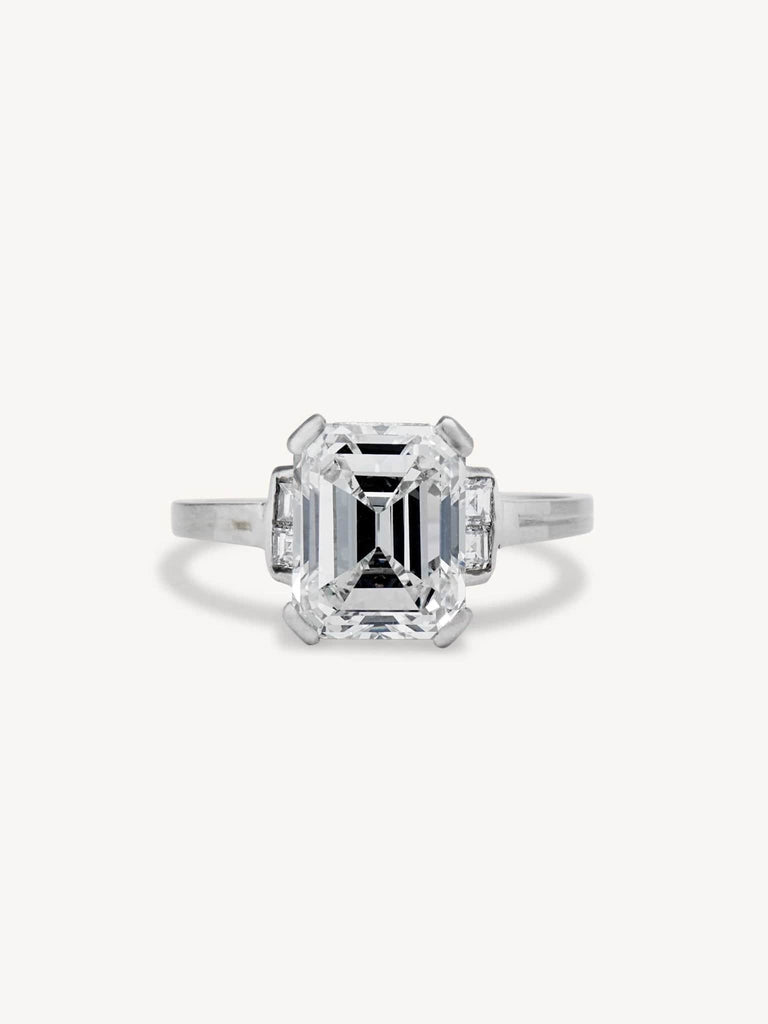 Art Deco 3.12 Emerald Cut Diamond Engagement Ring