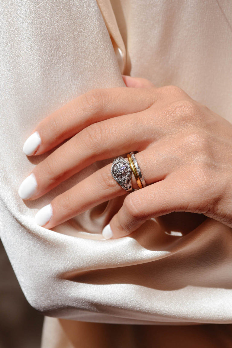 Art Deco Marcus & Co. Old European Cut Diamond Dome Vintage Engagement Ring, America