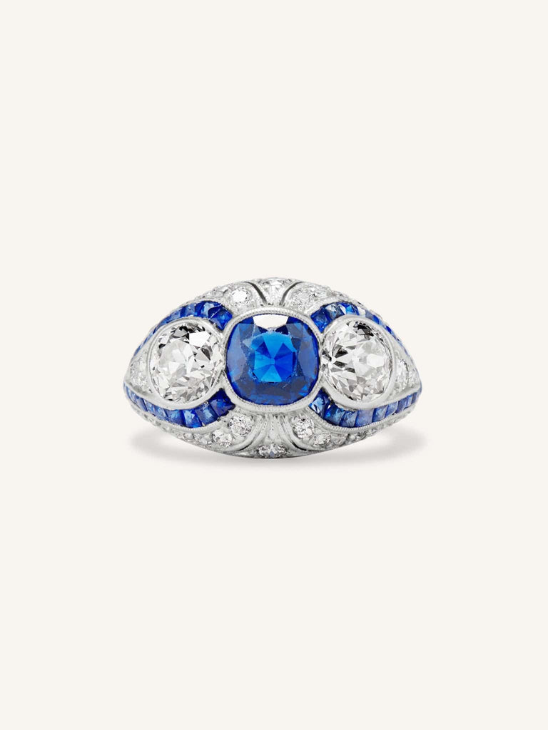 Art Deco Sapphire & Diamond Three Stone Vintage Ring