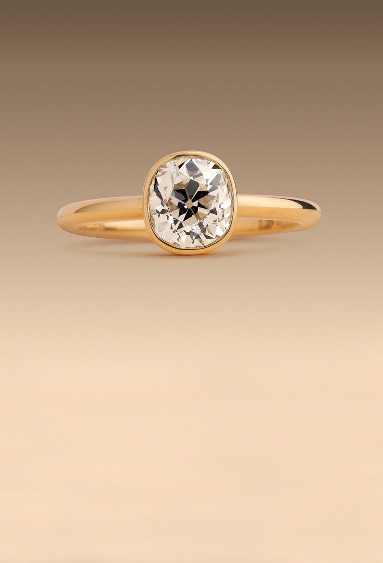 old mine cushion cut diamond engagement ring
