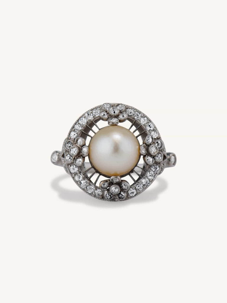 Edwardian Natural Saltwater Pearl & Diamond Dinner Ring