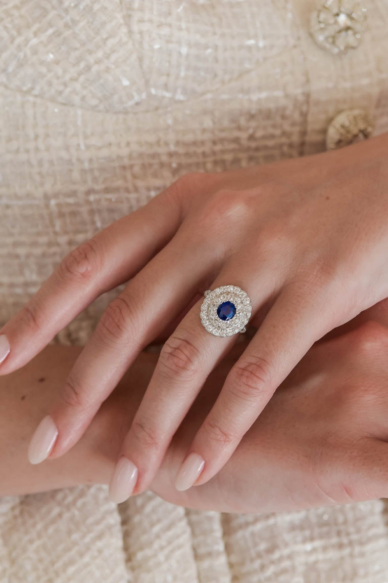 Edwardian Oval Cut Royal Blue Sapphire Ring