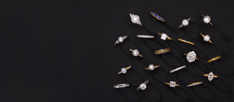 rings from the erstwhile collection including engagement rings and wedding bands