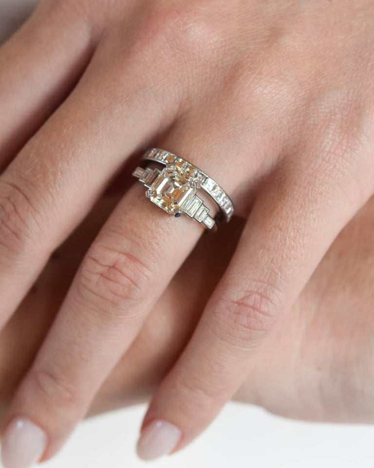 Midcentury 2.24 Carat Square Emerald Cut Vintage Diamond Engagement Ring