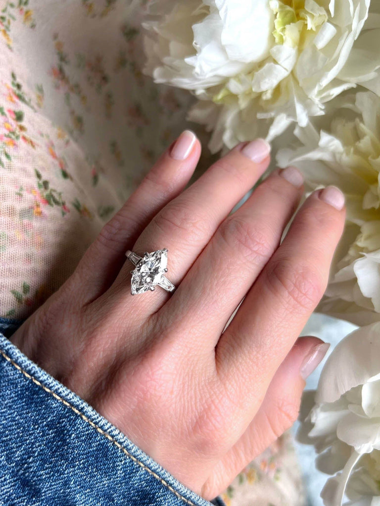 Midcentury 3.03 Carat Marquise Diamond Engagement Ring