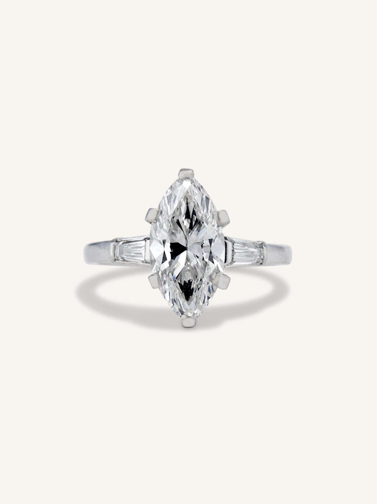 Midcentury 3.03 Carat Marquise Diamond Engagement Ring