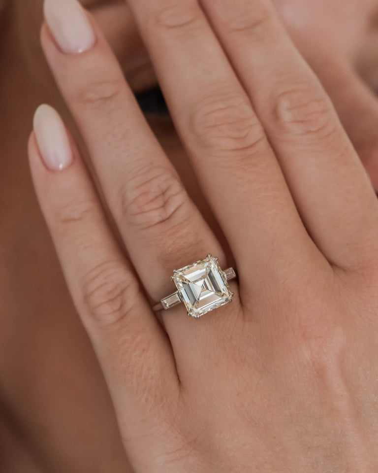 Midcentury 4.57 Carat Square Emerald Cut Diamond Solitaire Vintage Engagement Ring