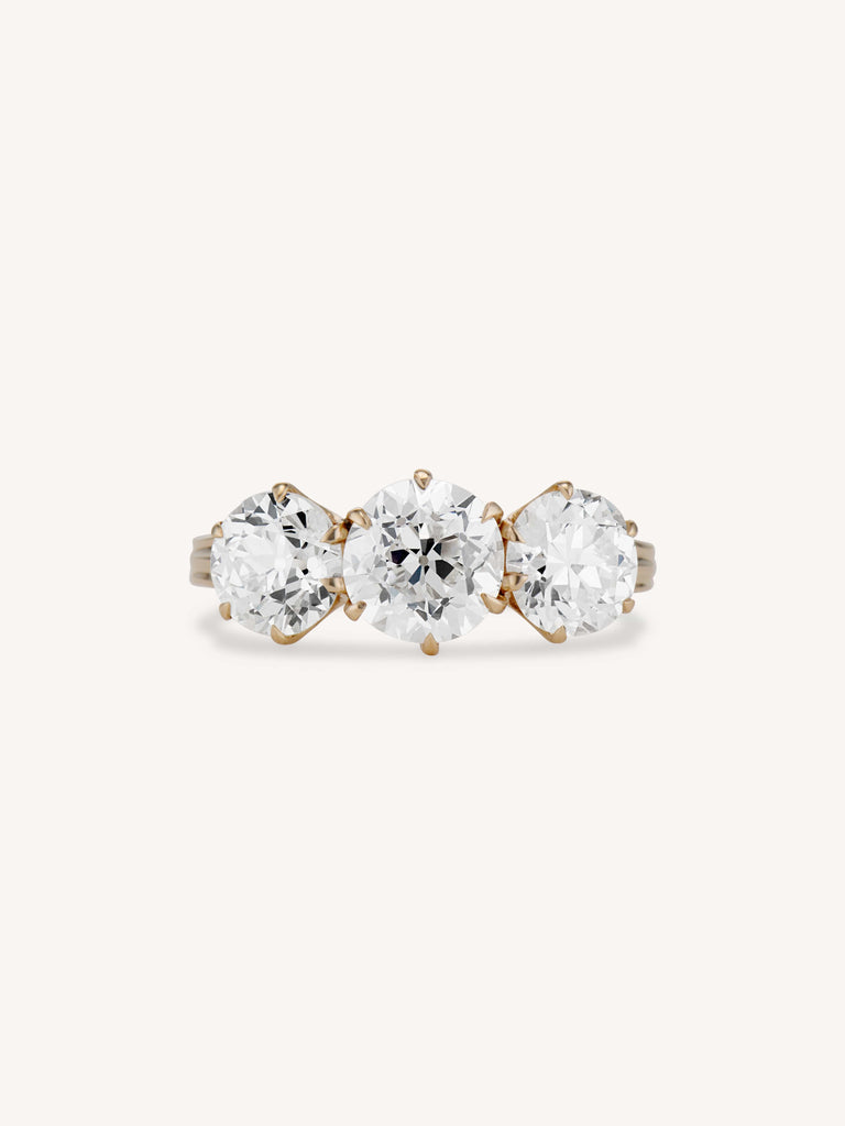 Tiffany & Co. Midcentury 3.59 Carat Old European Cut Diamond Three Stone Vintage Engagement Ring