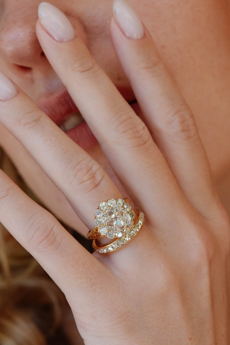 Victorian 4.20 Carat Old Mine Cushion Diamond Cluster Antique Engagement Ring