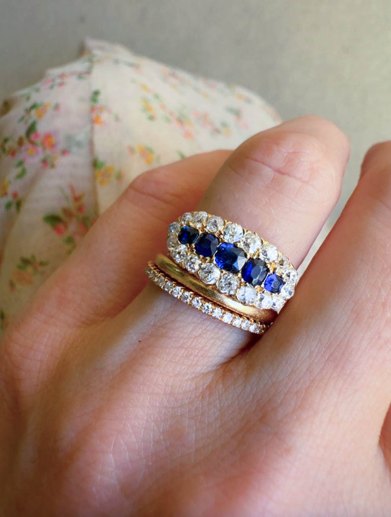 Victorian Antique Five Stone Sapphire Cluster Ring