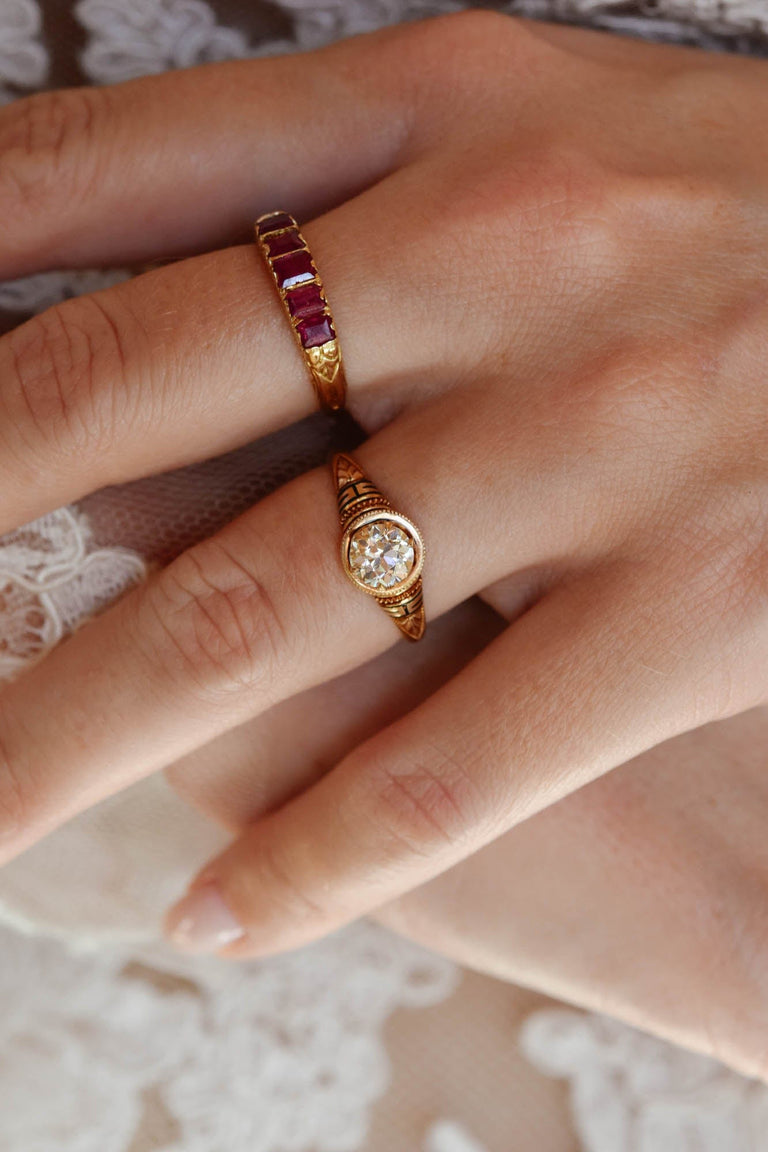 Victorian Greek Revival .84 Carat Old European Cut Diamond Antique Engagement Ring