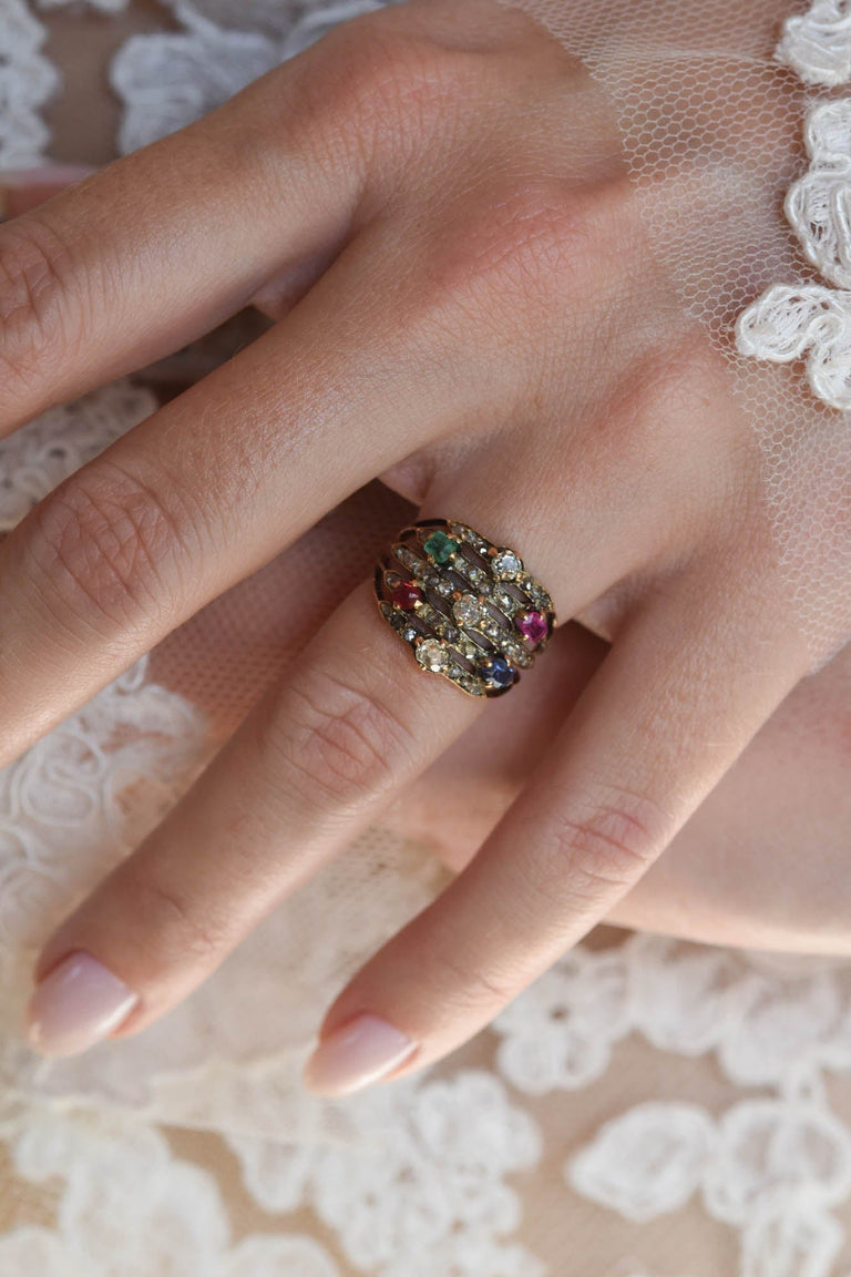 Victorian Multi-Gem Antique Cocktail Ring