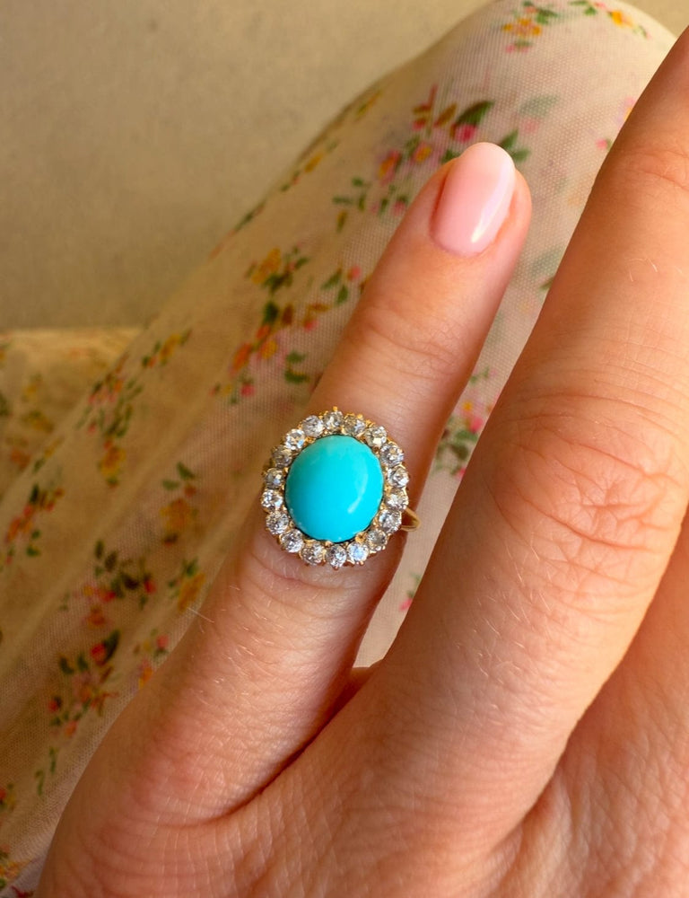 Victorian Turquoise & Diamond Cluster Ring