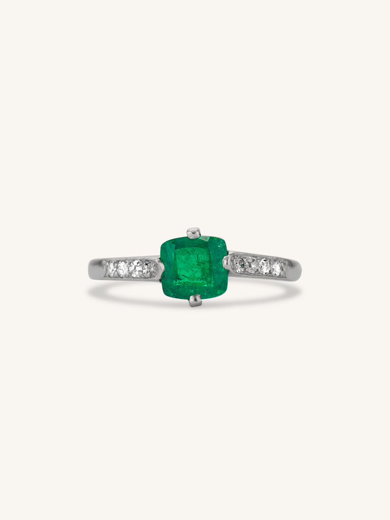Cartier Art Deco Emerald Cut Emerald Vintage Engagement Ring