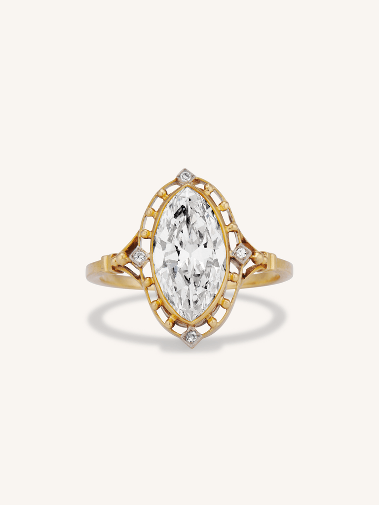 Late Art Deco 2.57 Carat Marquise Diamond Engagement Ring, France