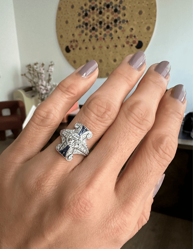 Tiffany & Co. Art Deco 1.20 Old European Cut Diamond & Sapphire Ring